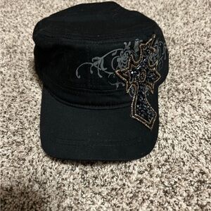 Black Cap with Embroidered Cross Design new